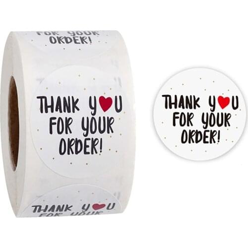 500pcs/roll 1Inch Round White Thank You For Your Order Stickers Lables For Wedding Favors Party Gift Box Handmade Decoration