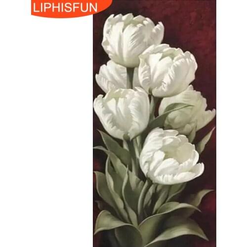 5D Diy Diamond Painting Flower Embroidery White Tulips Needlework Cross Stitch Pasted Square Rhinestones New Year