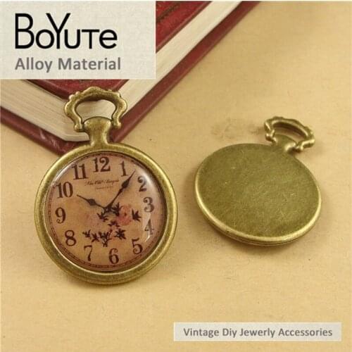 BoYuTe (10 Pieces/Lot) 25*35MM Wholesale Antique Bronze Plated Zinc Alloy Enamel Clock Pendants Diy Jewelry Findings Accessories