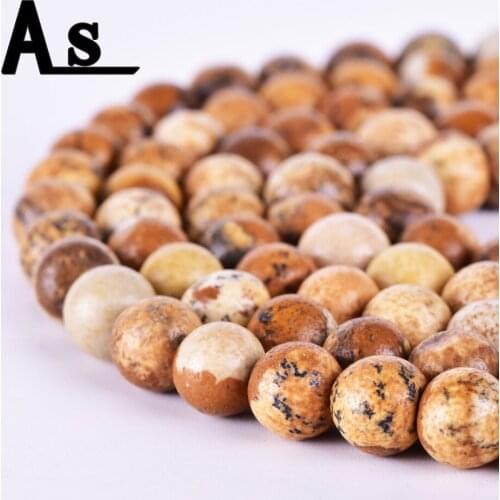 Asingeloo Natural Polished Picture Stone Beads for Jewelry Making 15inches Natural Stone Beads 4/6/810/12/14mm