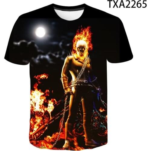 New Summer Skull3D Print T Shirts Ghost Rider Casual Streetwear Boy Girl Kids Fashion Men Women Children Short Sleeve Tops Tee