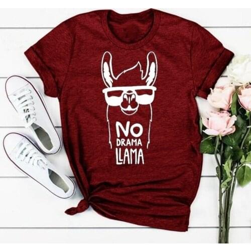 NO DRAMA LLAMA Alpaca Print T Shirt Women Short Sleeve O Neck Loose Tshirt Summer Women Tee Shirt Tops Camisetas Mujer