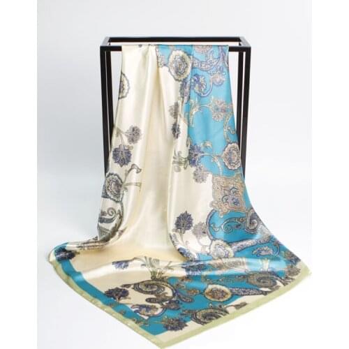 FXAASS Bandana Women Hijab Square Scarf Fashion Ladies Retro Luxury Silk Scarf Shawls Flowers Print 90*90cm Large Cape Headscarf