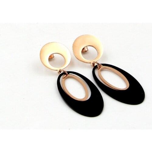 Hot Fashion Oval Black Rose Gold Woman Earrings Trendy Titanium Steel Earring Jewelry