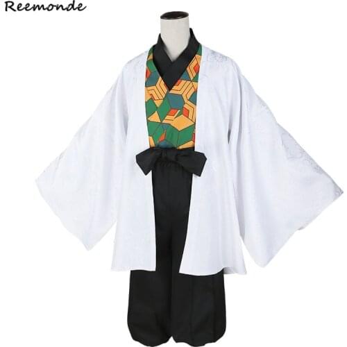 Anime Demon Slayer Cosplay Kimetsu no Yaiba Sabito Kimono Uniforms Costume Shirt Pants Coat Cloak Suits Sabito Wigs Hair Men