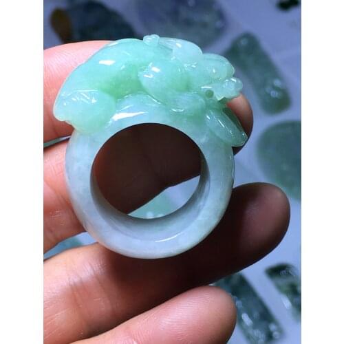 Natural Myanmar green jade ring hand-carved brave troops jadeite jade women men rings natural stone real jade jewelry inner 20mm