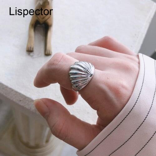 Lispector 925 Sterling Silver Korean Simple Shell Shape Rings for Women Minimalist Elegant Open Wide Rings Female Jewelry Gifts