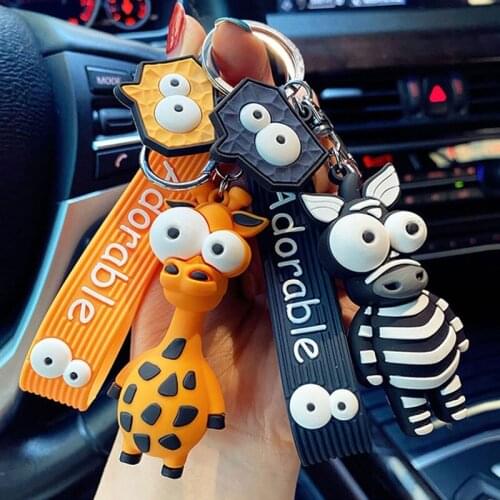 1PC Creative Wrist Strap Keychain Holder Charms Cartoon Animal Pendant Bag Hanging Giraffe Zebra Big-Eyed