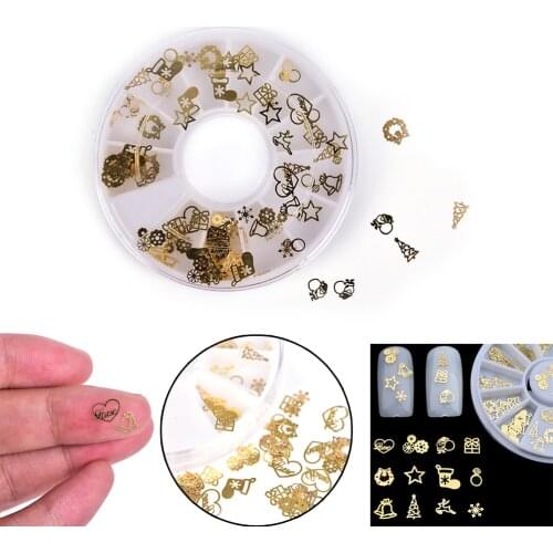 Hot Sale New 3D Gold Metal Nail Art Sticker Decoration Wheel Christmas Mix Designs Tiny Slice DIY Manicure Nail Accessories