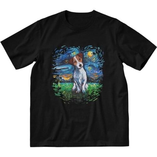 Jack Russell Terrier Night Sky T Shirt for Men Cotton Printed T-shirts Fashion Tshirt Short Sleeve Dog Pet Tees Tops