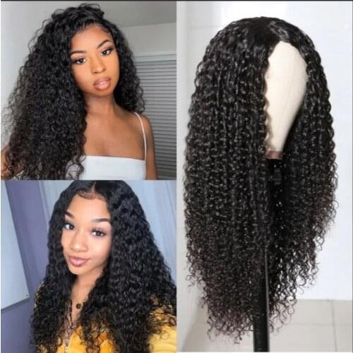 Natural Long Loose Curly Synthetic Hair U Lace Wigs Heat Resistant Glueless Hair Middle Part Black Wigs for Women 24inch