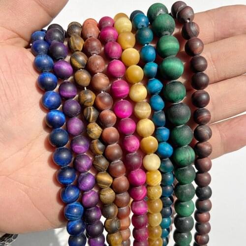 Natural Smooth Matte Round Tiger Eye Stone Beads 6 8 10 12 MM Yellow Green Red Blue Stone Loose Spacer Beads For Jewelry Making