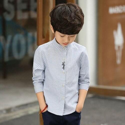 2020 New Style Korean-style Spring and Autumn Stand Collar Western Style Tops BOYS Long Sleeve Shirt Spring Clothing Stripes Sh