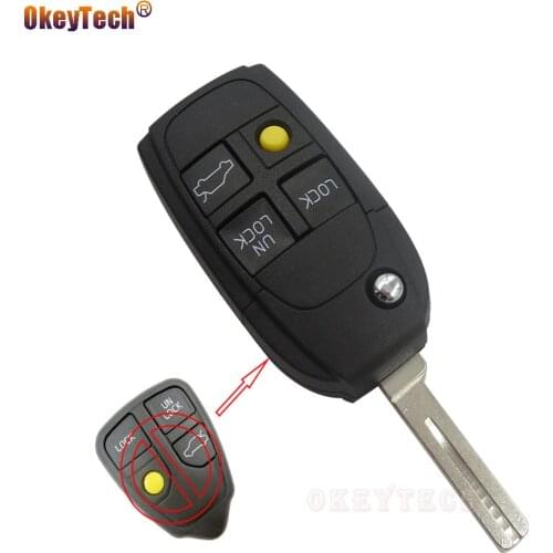 OkeyTech Modified 4 Button Remote Key Shell Flip Folding Switchblade for Volvo S40 V40 S70 C70 V70 S80 Auto Key Fob Cover Case