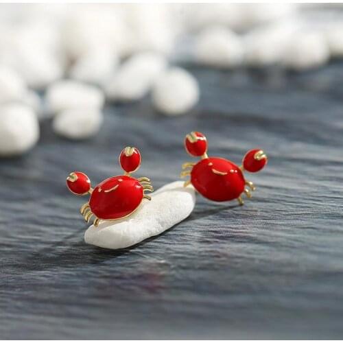 Silver needle red small crab earrings female simple cute earring temperament Korean personality earring jewelry party gift