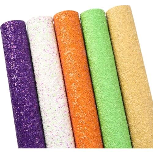 Shimmer Chunky Glitter Faux Leather Sheets Solid Color Synthetic Leather Fabric 20x33cm for DIY Earrings Hair Bows Crafts