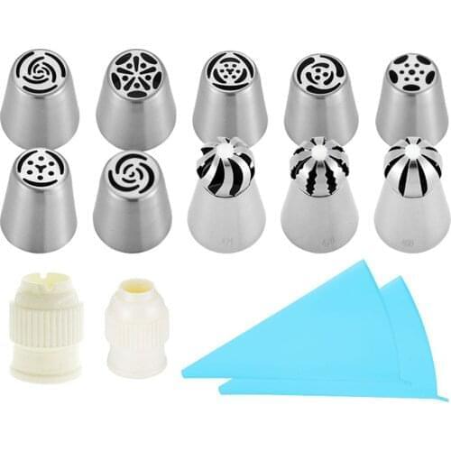 Silicone Pastry Icing Bags Cake Decorating Kit Russian Piping Tips Nozzles Cream Scrapers Coupler Set DIY Cake Decorating Tools