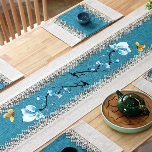 Customized Modern Table Runners Pastoral Style Pattern Table Cloth Runners for Dinner Table Decoration Conton Linen Table Runner