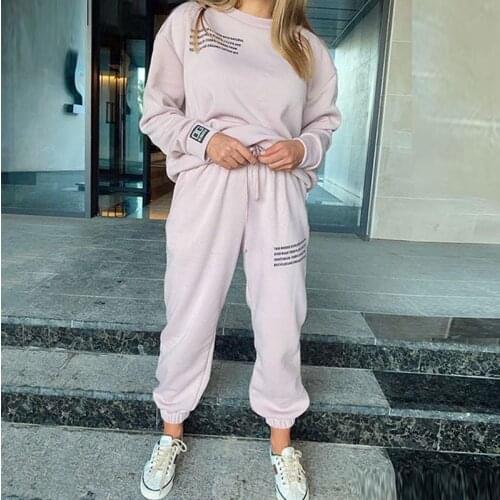 Letter Print Tracksuit For Womens Set Sweatshirt and Casual Pants Two Pieces Set Female Spring Autumn Streetwear Ladies Suits