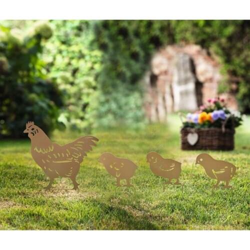 4Pieces Animal Stakes Chicken Family Garden Silhouette Yard Chicken Silhouette Statue Decor Art Decoration for Lawn