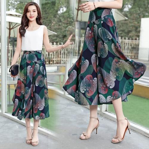 Buttons Large Size Ethnic Zipper Elegant Confident Wide-leg Womens Pants Summer High-waisted Blue Slim Cropped Cloth for Womens