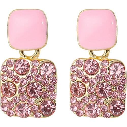 Women Elegant Geometric Full Drill Rhinestone Love Heart Square Earring Ear Stud Earrings Gift For Friends Women Jewelry Gift