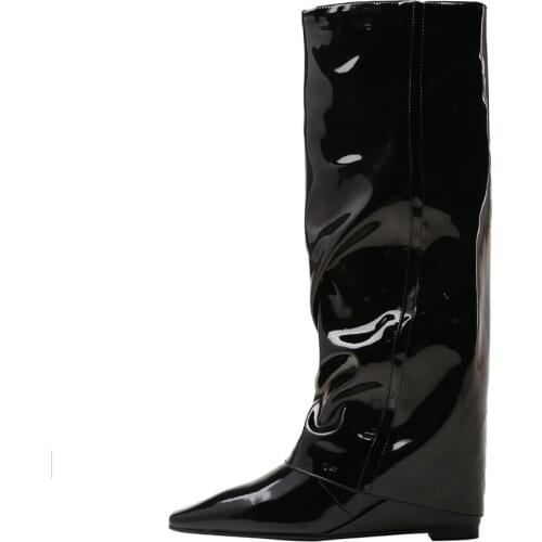 Winter For Woman New Fashion Sexy Consice Pure color Brown New Pointed toe Wedges Knee high boots 40 41 42