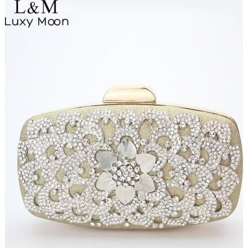 Women Diamond Evening Clutch Wedding Bridal Luxury Designer Handbag Elegant Female Exquisite Floral Purse Silver Wallet X513H