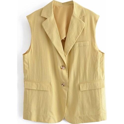 Fad Vintage Jacket Sleeveless Women Notched Gilet Vogue Vest Casual Streetwear Woman Waistcoat Tops veste femme