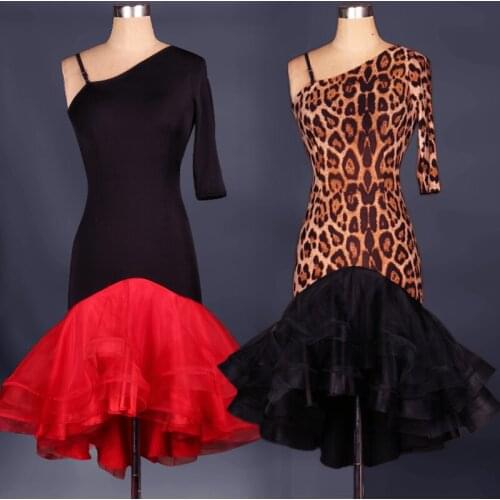 New Latin dance performance clothing sexy shoulder shoulder adult womens dress group stage Latin dance skirt