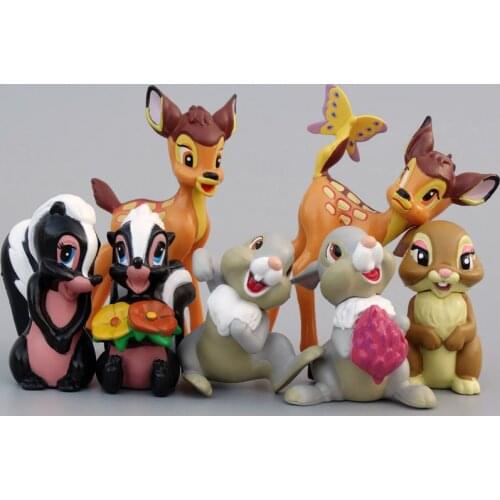 10cm Bambi Deer Toys PVC Action Figures Rabbit Figurine Squirrel Model Anime Dolls 7PCS Disney Cartoon Christmas Gifts for Kids