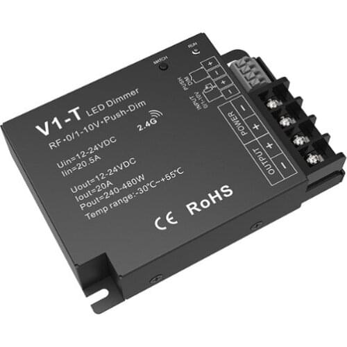 1CH*20A 12-24VDC CV Dimming Controller RF0-10V dimmer 1-10V 2,4g RF remote controller Dimmer V1-T