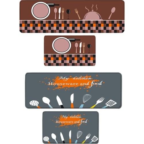 2 Pack Cutlery Tool Print Pattern Kitchen Carpet Floor Mat Oil and Water Absorption Non-Slip Foot Pad