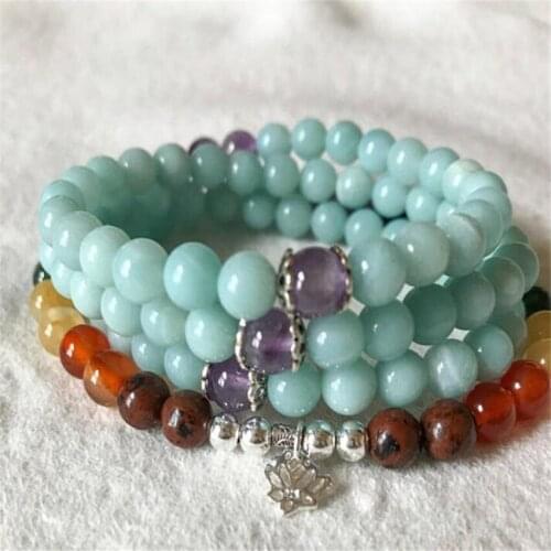 6mm Aquamarine 108 Buddha Beads Bracelet Ruyi DIY pray Buddhism Unisex Bless natural Healing yoga Handmade