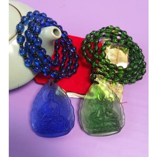 99 - 2PCS GOOD Buddha Bless Greco-Buddhist pocket travel efficacious Green Tara the Medicine Guru Buddha Crystal Pendant Amulet