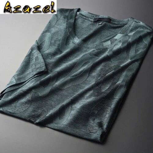 Azazel Summer Mens T-shirt Luxury Solid Color Short Sleeve Casual Male T-shirts Plus Size 4xl Fashion Slim Jacquard Man T-shirts