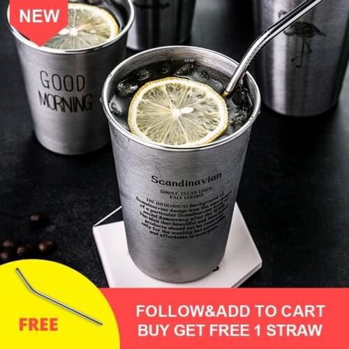 Bar Beer Mug Stainless Steel With Straw Metal Anti-Fall Wine Glass Home Water Cup Creative Ins Nordic Style Whiskey Mark Cup