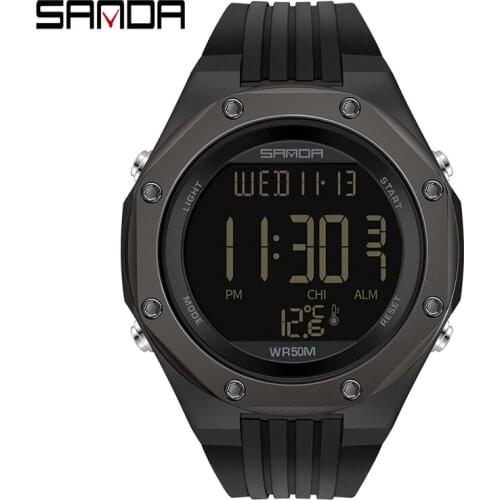 SANDA NEW Fashion Military Mens Watches Body Temperature Monitor 50M Waterproof Sports Watch LED Electronic Wristwatches 6028