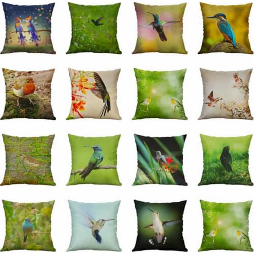 Case Home Cushion 18'cotton Cover Hummingbird Animal for Sofa Pillow Decor Linen