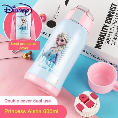 Disney 600ML Childrens Ice Romance Mug Aisha Princess Stainless Steel Insulation Kettle Anna Cup with Straw Insulation Cup