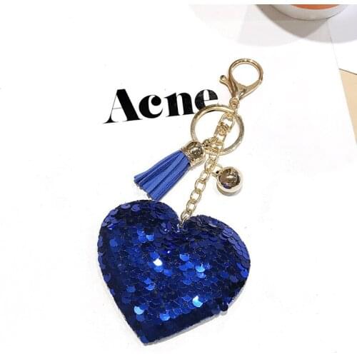 DoreenBeads Fashion Gold Keychains Beige Multicolor Tassel Royal Blue Pink Sequin Heart Pendant Trendy Key Chains,1 Piece