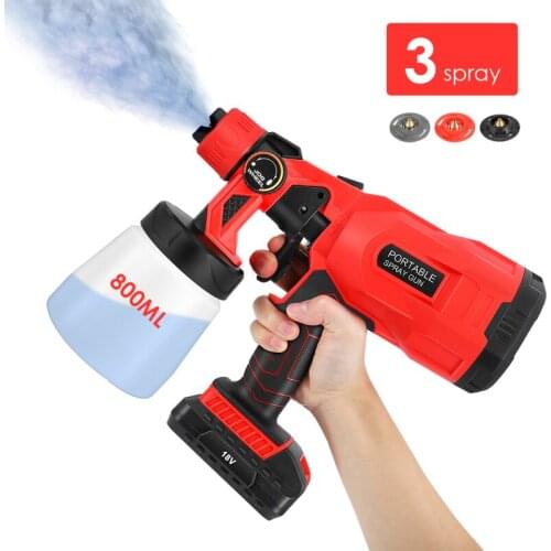 Electric Cordless Paint Sprayer HVLP Spray Gun With 3 Spraying Modes Flow Control And 800ML Container For Painting Car,Wood