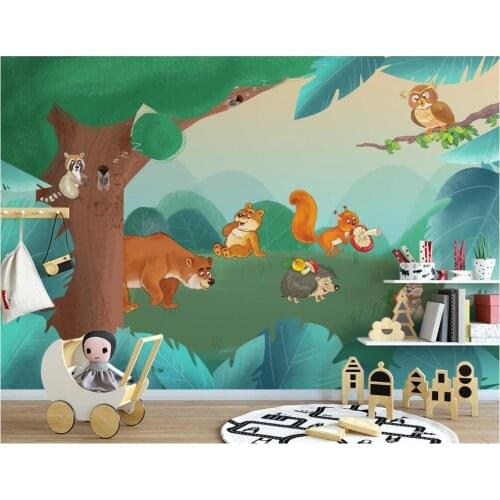 Custom mural on the wall wallpaper 3 d Hand drawn woods cartoon animal childrens room decor photo Wallpaper in the living room