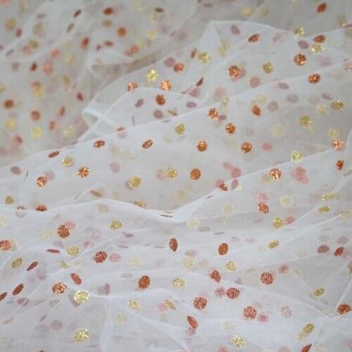 Lovely Brown and Gold Glitter Polka Dotted lace Fabric tulle For Bridal Veil Evening Dress DIY Sewing Wedding Baby Dress 2 yard