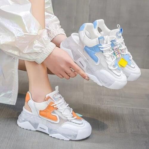 Summer Womens Casual Shoes Mesh Thick Soled Lace Up Hollow Sports Shoes Breathable Anti Slip Fashion Casual Shoes Size 35-40