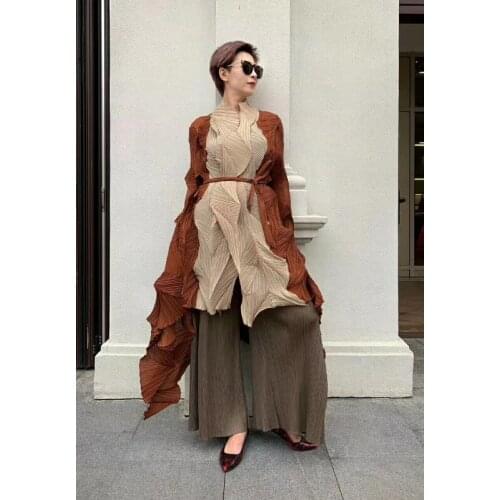 HOT SELLING PATCHWORK Alternative personality unique diamond thin fold irregular long dust coat IN STOCK