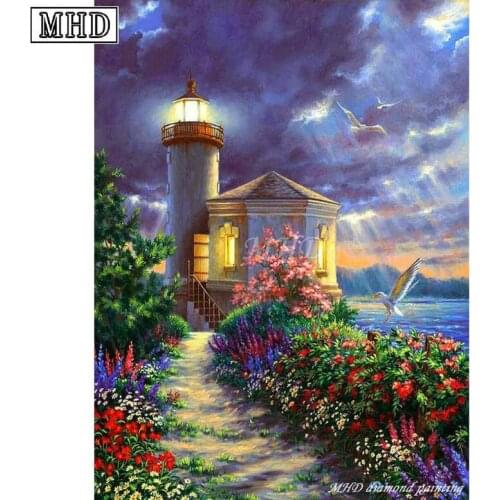 MHD full round drill 5D DIY Diamond Painting Landscape Lighthouse 3D Diamond Cross Stitch New Arrival Rhinestone Decorative