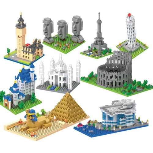 Micro bricks mini architecture sets Eiffel Tower Big Ben Rome Colosseo model building diamond blocks pyramid pisa Taj Mahal kits