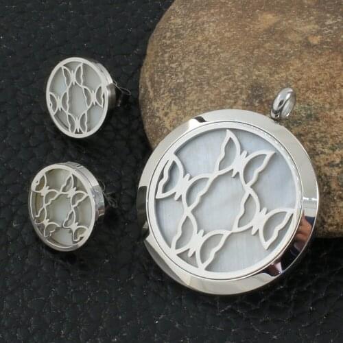 Fashion Round Style Stainless Steel Jewelry Sets For Women Silver Color Pendants And Stud Earrings SFXZCGBC