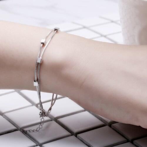 925 Sterling Silver Double Layer Charm Bracelets &Bangle For Women Wedding Jewelry sl359